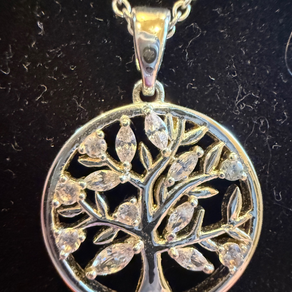 Elegant Sterling Silver Tree Of Life Pendant Necklace With Diamonds